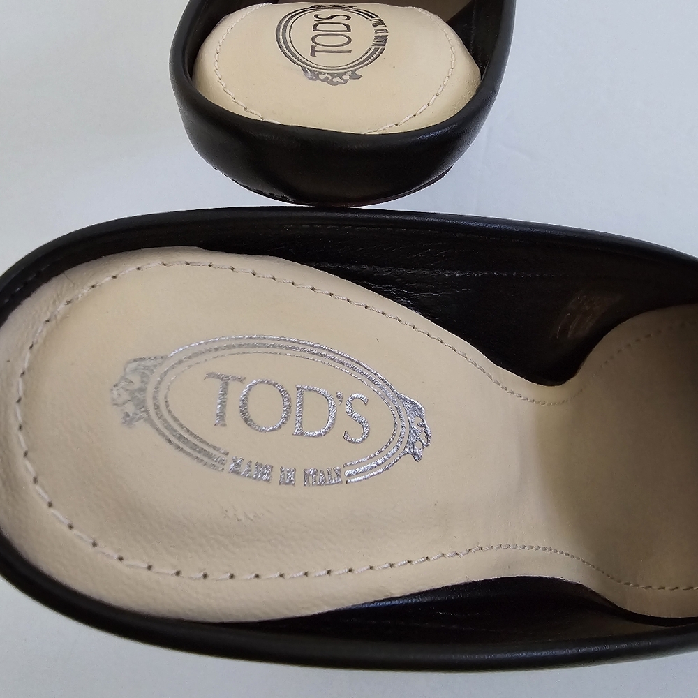 Tod's Leather Mocassin Pointed Toe High Heel Mules Size 39.5 Black - Picture 7 of 10